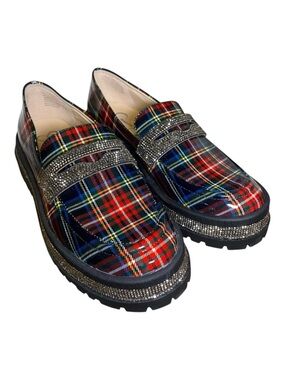 Jessica Simpson Everlynn Plaid Bling Chunky Platform Loafers Sz 7 - NEW!